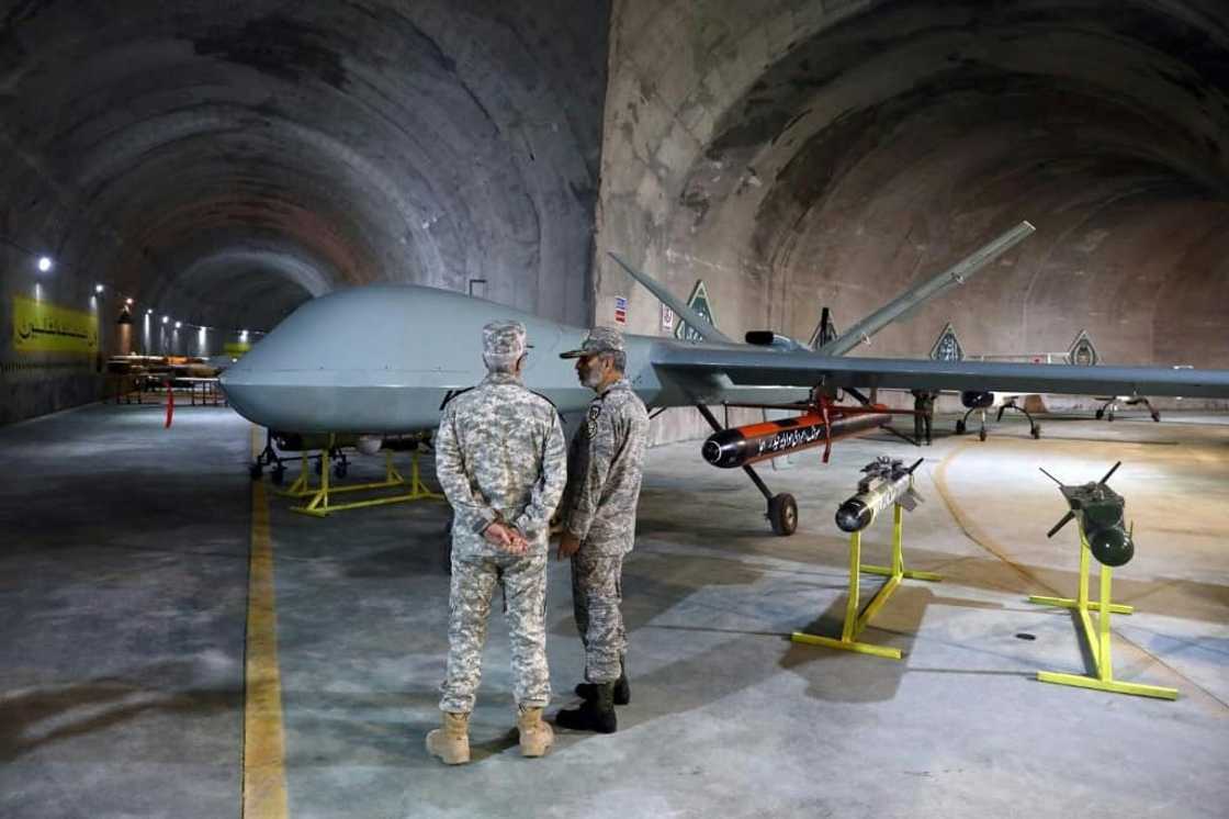 Iranian military unmanned aerial vehicles (UAVs or drones) at an underground base in an undisclosed location in Iran.