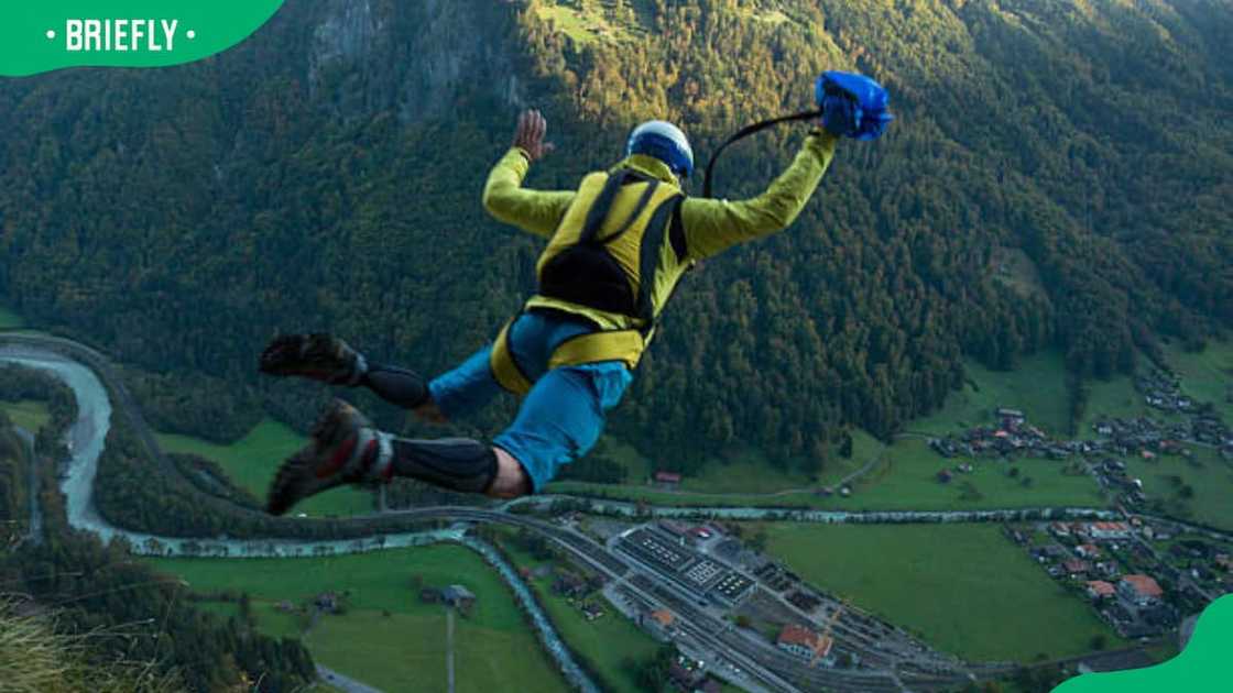 A man base jumping