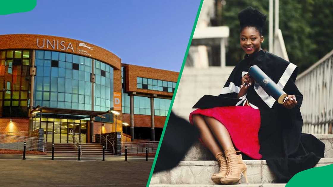 UNISA campus and a female graduate UNISA campus and a female graduate