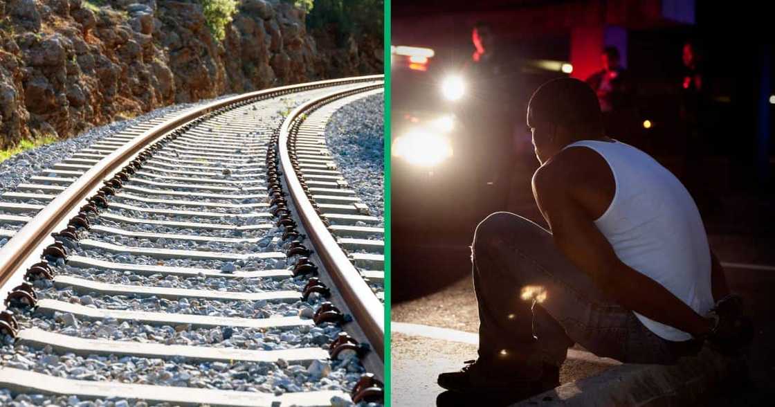 Collage image of a railway and a man arrested on the side of the street