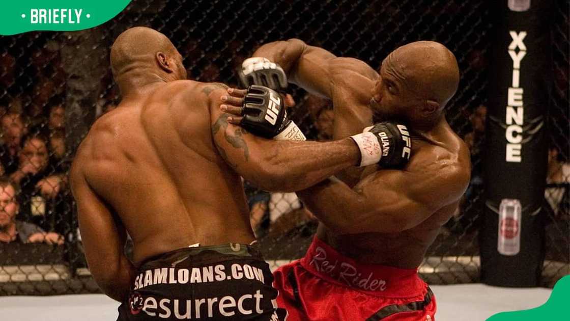 Marvin Eastman (red shorts) and Quinton Jackson (black/camo shorts) during UFC 67 at Mandalay Bay Events Center Marvin Eastman (red shorts) and Quinton Jackson (black/camo shorts) during UFC 67 at Mandalay Bay Events Center