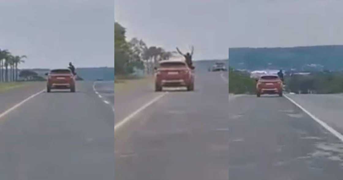 Dangerous, worrisome act, viral video, man climbs out moving car, trending video, Mzansi latest news, South Africa