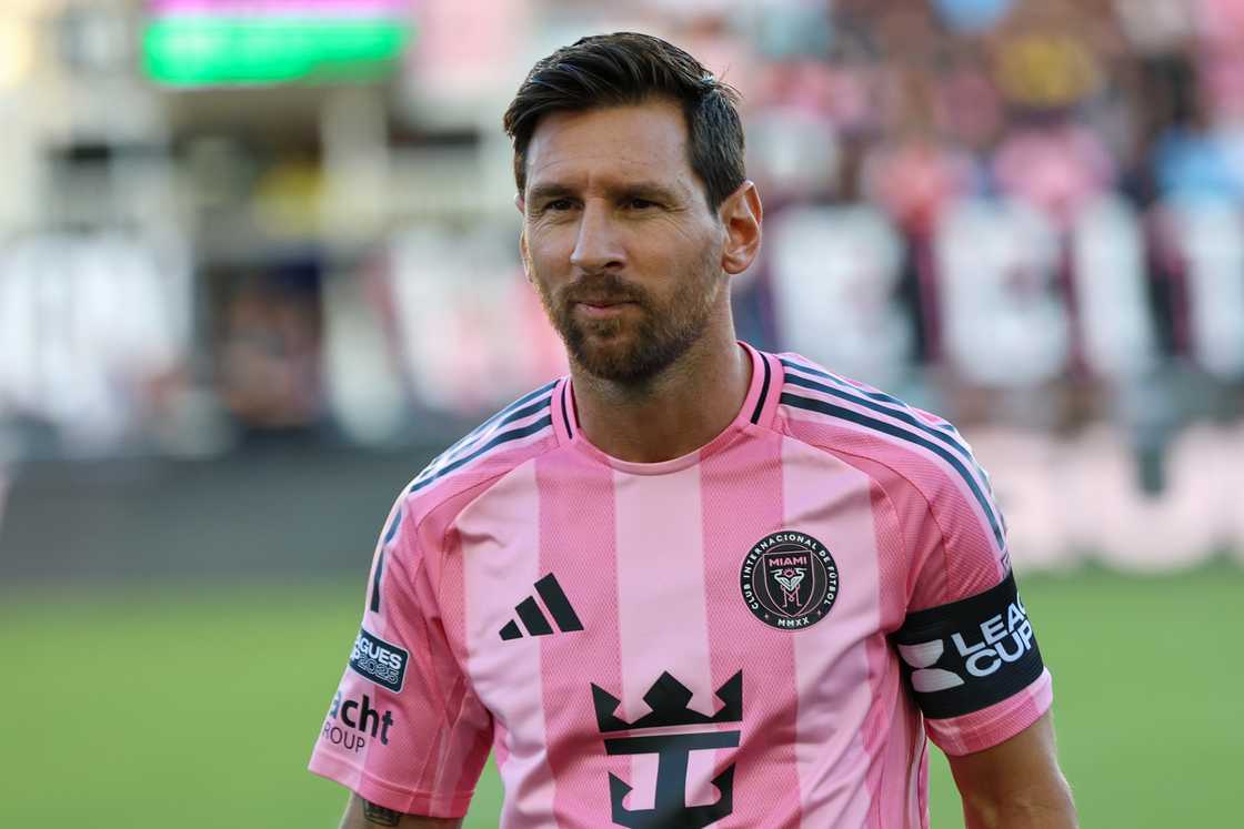 Lionel Messi looks on during a Leagues Cup soccer match between Inter Miami CF and Atlas at Chase Stadium in Fort Lauderdale, Florida Lionel Messi looks on during a Leagues Cup soccer match between Inter Miami CF and Atlas at Chase Stadium in Fort Lauderdale, Florida