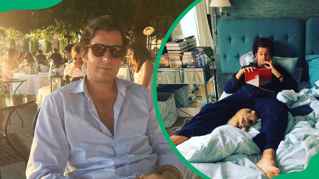 Philipp von Bernstorff at an eatery and on his bed reading a book.