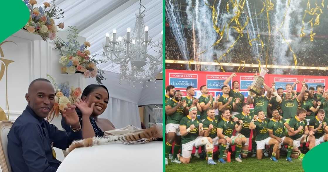 A couple paused the reception at their wedding for the Springboks game. A couple paused the reception at their wedding for the Springboks game.