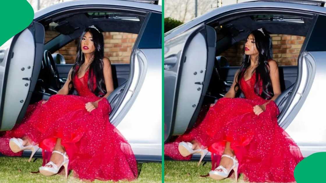 A girl dressed for her matric dance.