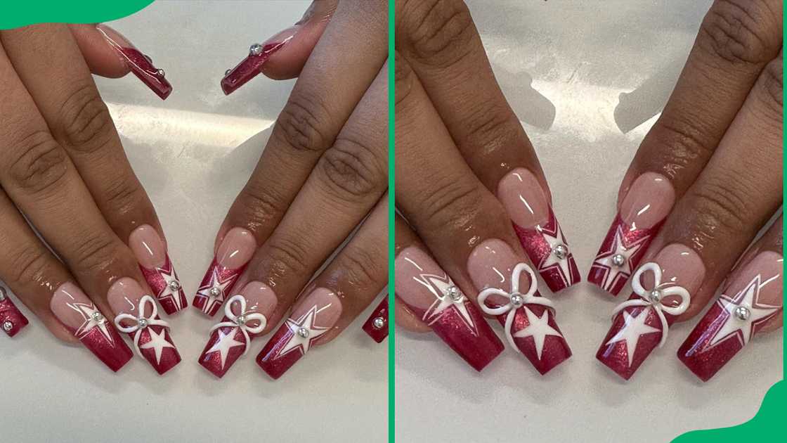 White stars present nail design