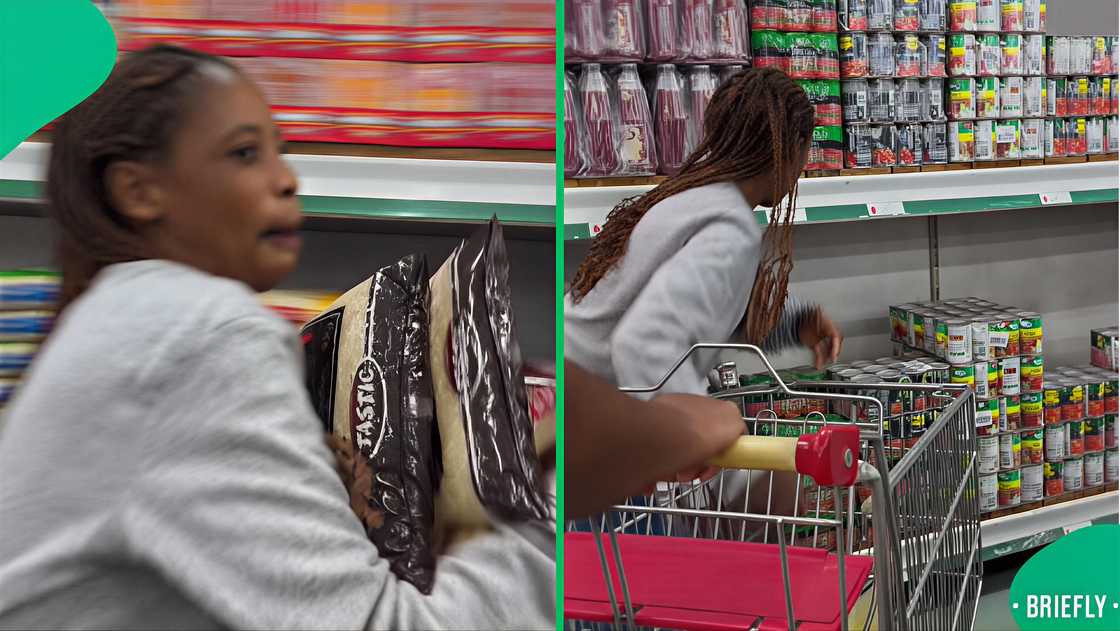 A woman in South Africa took part in the trolley dash and grabbed household essentials. A woman in South Africa took part in the trolley dash and grabbed household essentials.