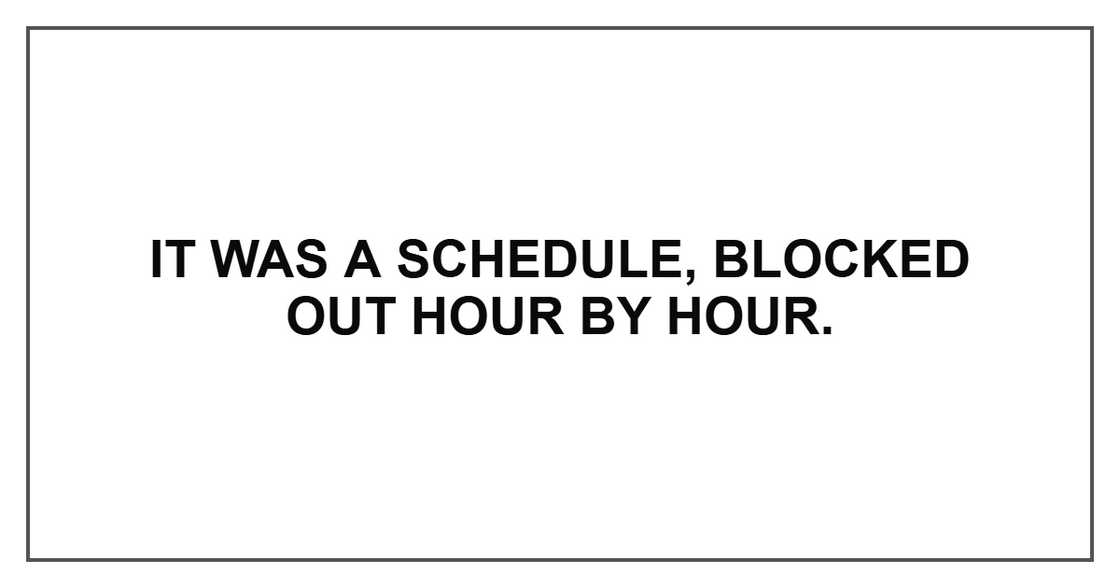 It was a schedule, blocked out hour by hour.
