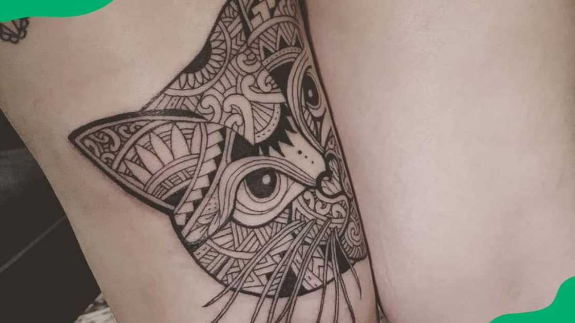 Mandala kitty tattoo