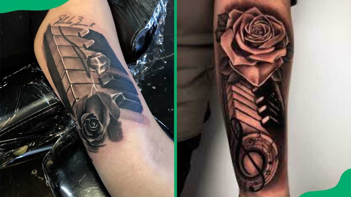 Piano and rose tattoos