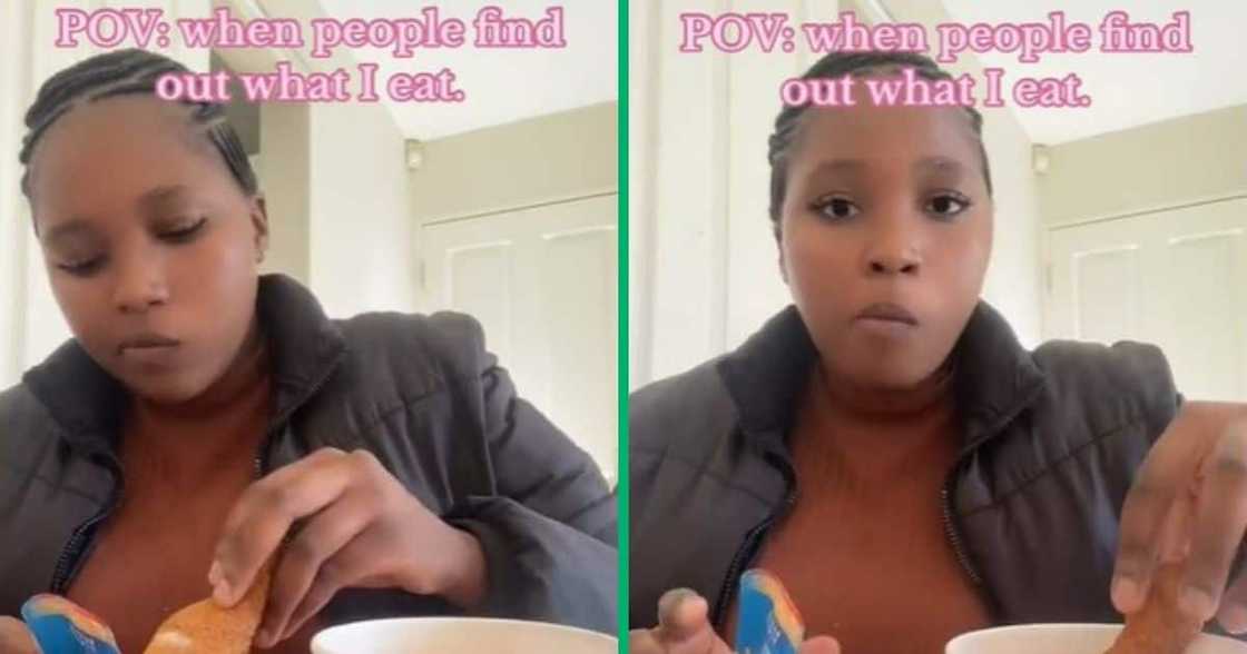 TikTok video of woman eating KFC and yoghurt