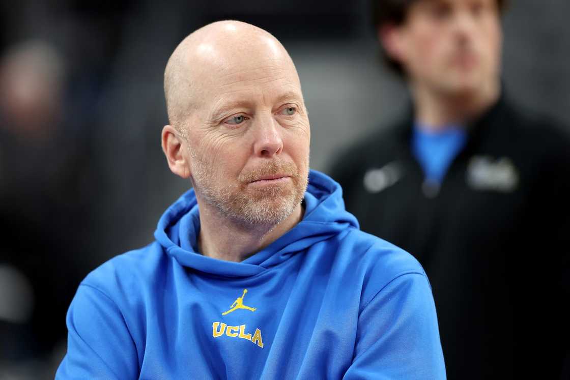Mick Cronin of the UCLA Bruins looks on during practice at T-Mobile Arena Mick Cronin of the UCLA Bruins looks on during practice at T-Mobile Arena