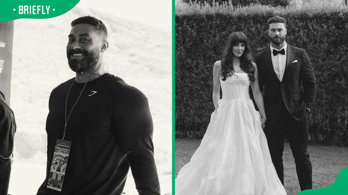 Chris Bumstead and his wife on their wedding day