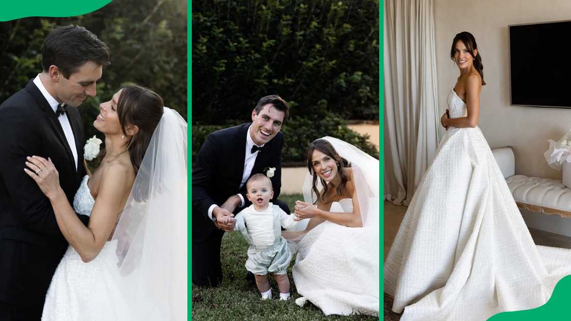 Pat Cummins and Becky Boston with Albert during their wedding in 2022