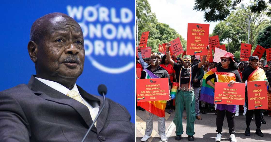 Yoweri Kaguta Museveni, Uganda's president, gestures as he speaks during a panel session on the opening day of the 28th World Economic Forum