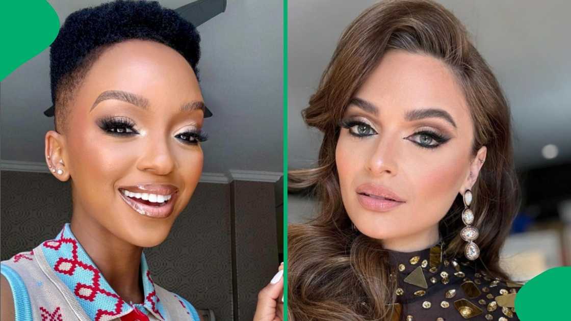 Nandi Madida celebrated Mia Le Roux after winning Miss SA. Nandi Madida celebrated Mia Le Roux after winning Miss SA.