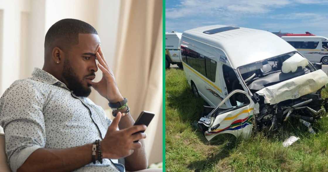 Stock photo of a scared man and an image of a taxi