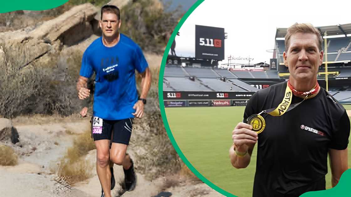 Regan Burns racing (L). Regan Burns posing in the field (R). Regan Burns racing (L). Regan Burns posing in the field (R).
