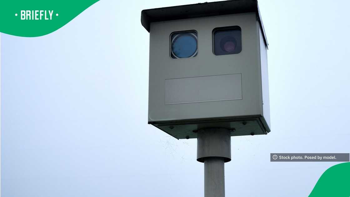 The close-up shot captured a stationary traffic camera designed to monitor vehicle speeds and photograph road violations