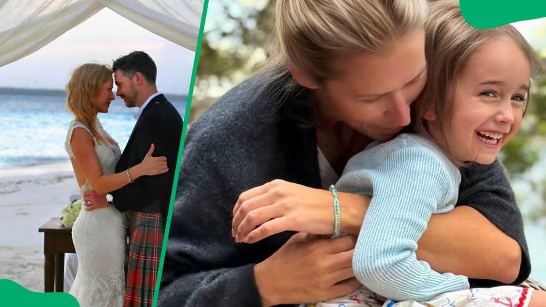 Lauren and Jock during their 2017 wedding (L). Fried and their daughter Isla (R)