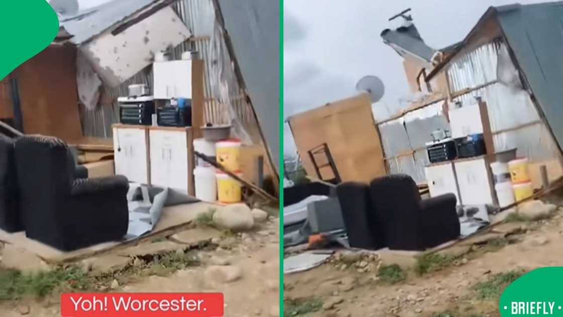 The visual on the right showed the furniture inside a shack after heavy winds The visual on the right showed the furniture inside a shack after heavy winds