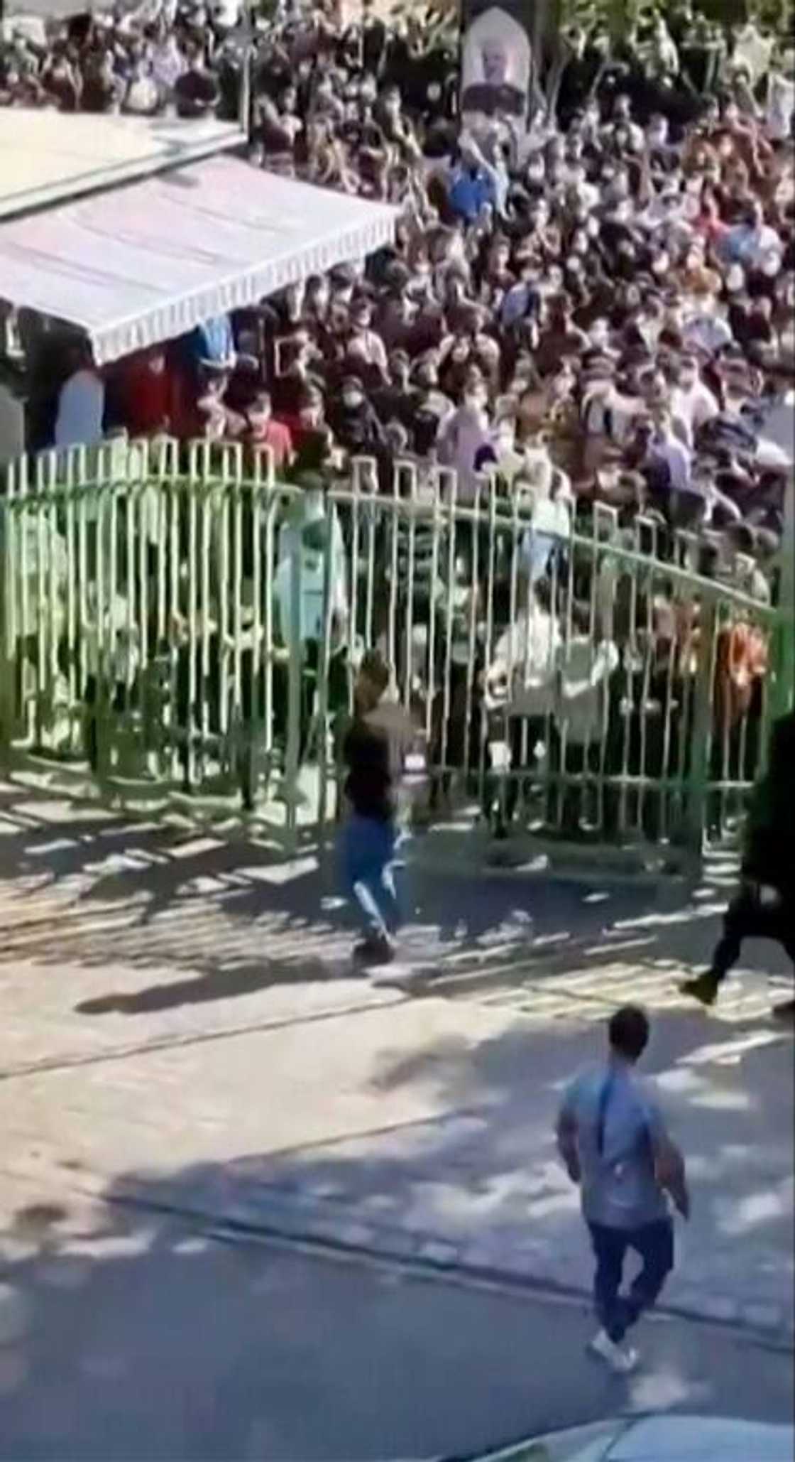 This image taken from a video posted online on October 2, 2022 shows Iranian students protesting at the University of Isfahan in the Islamic republic's central city