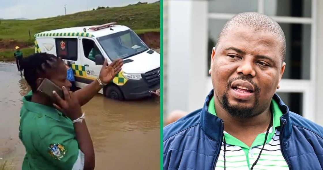 The KZN MEC of Transport stood by as an ambulance was stuck in a pothole The KZN MEC of Transport stood by as an ambulance was stuck in a pothole