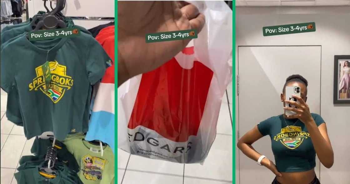 Lady Squeezes Into a Kiddie's Springbok Jersey Lady Squeezes Into a Kiddie's Springbok Jersey