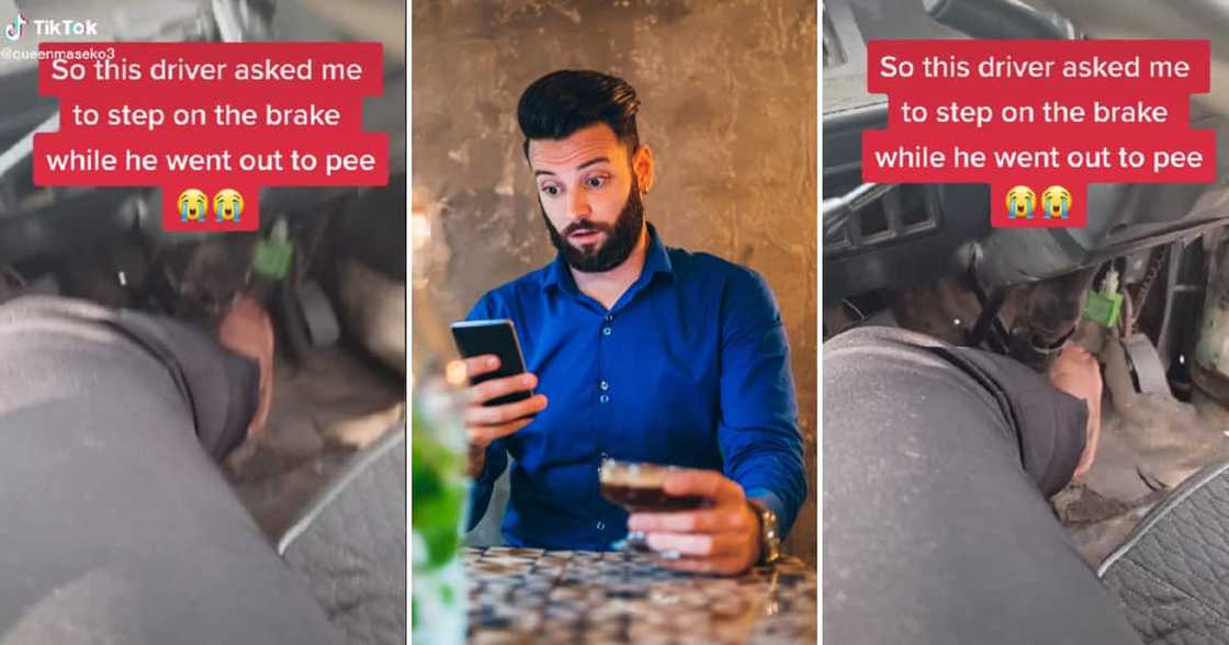 A taxi driver's request for a woman to hold the brake had Mzansi peeps howling A taxi driver's request for a woman to hold the brake had Mzansi peeps howling