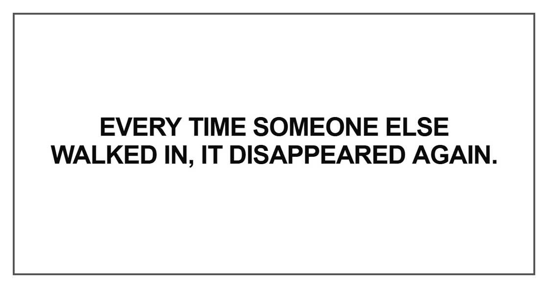 Every time someone else walked in, it disappeared again