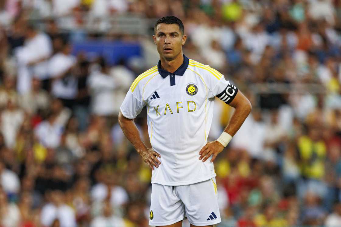 Cristiano Ronaldo of Al Nassr FC looks on during the Pre-Season Friendly match between Al Nassr FC and Rio Ave FC at Estádio Algarve Cristiano Ronaldo of Al Nassr FC looks on during the Pre-Season Friendly match between Al Nassr FC and Rio Ave FC at Estádio Algarve