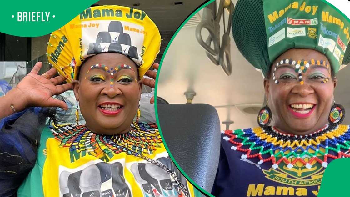 Photo collage of SA superfan Mama Joy Chauke