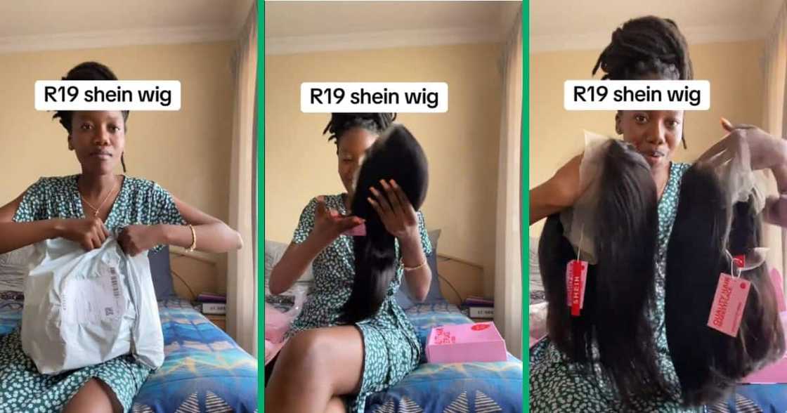 woman unboxes R19 Shein wig woman unboxes R19 Shein wig