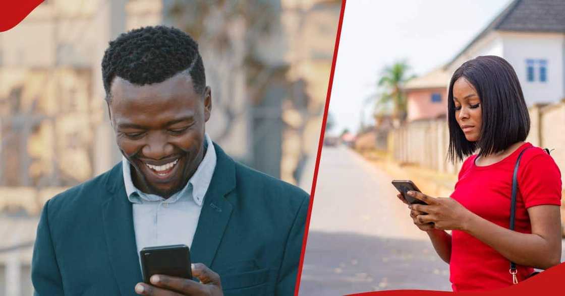 Man and woman on phone. Man and woman on phone.