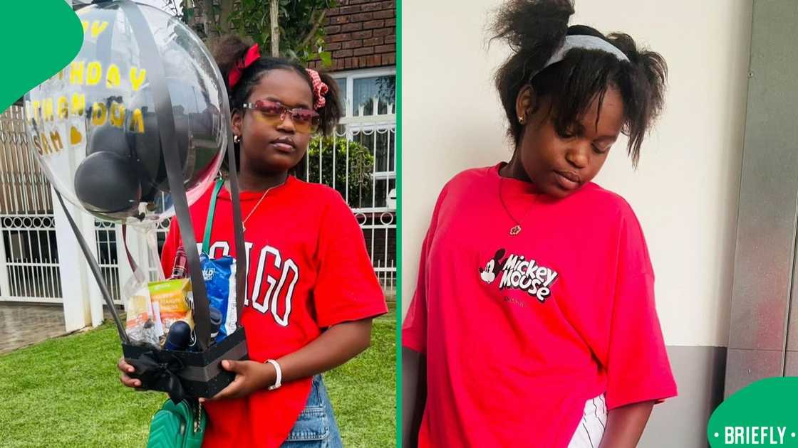 The picture on the left captured Noka holding birthday balloons The picture on the left captured Noka holding birthday balloons