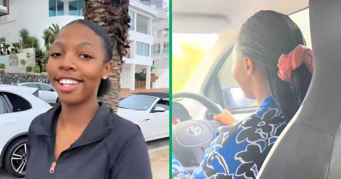 A TikTok video shows a woman learning how to drive. A TikTok video shows a woman learning how to drive.