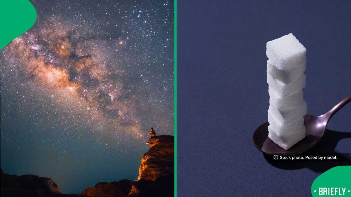 Sugar cubes stack on a spoon