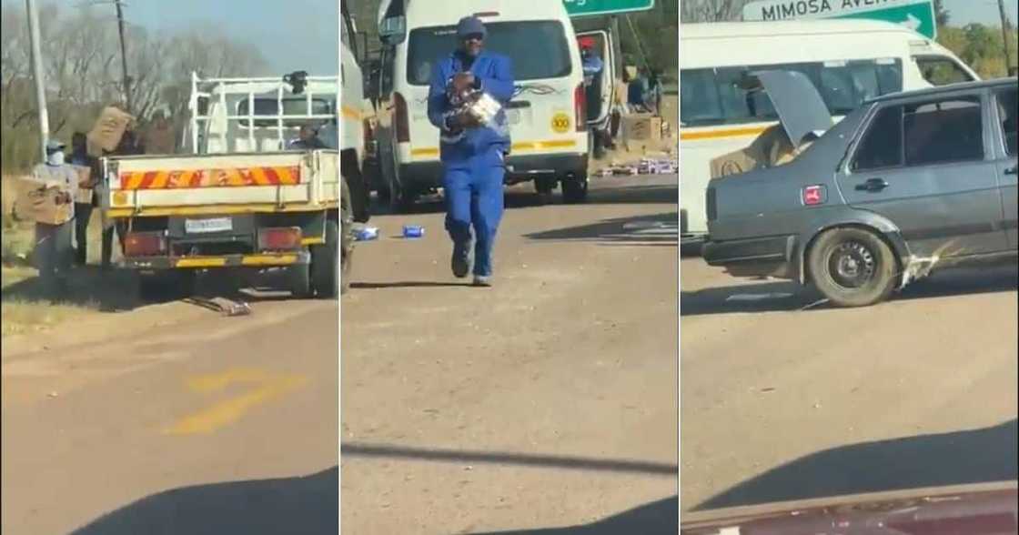 Mzansi shocked seeing a truck being looted of its load near Tshwane. Image: @Abramjee/Twitter