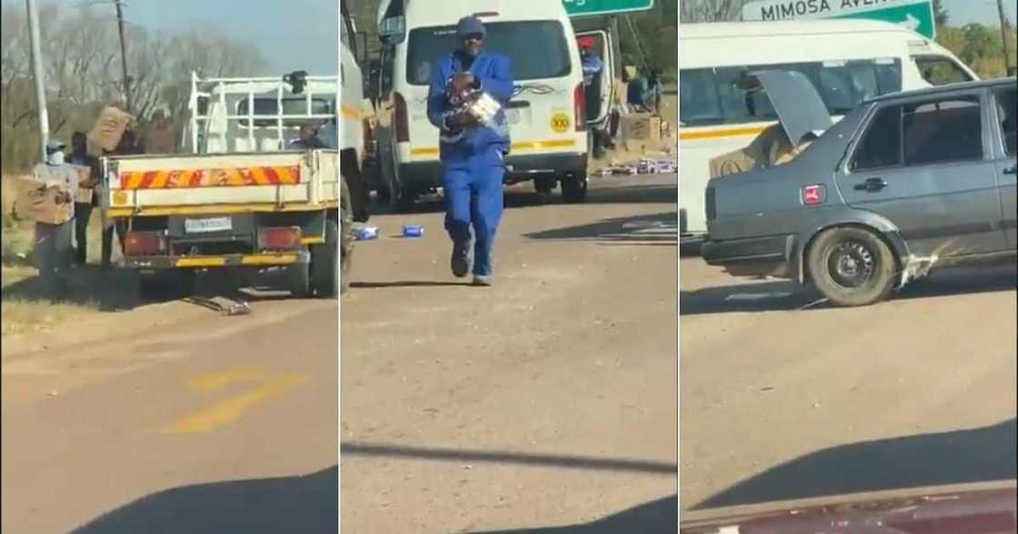 Mzansi shocked seeing a truck being looted of its load near Tshwane. Image: @Abramjee/Twitter Mzansi shocked seeing a truck being looted of its load near Tshwane. Image: @Abramjee/Twitter