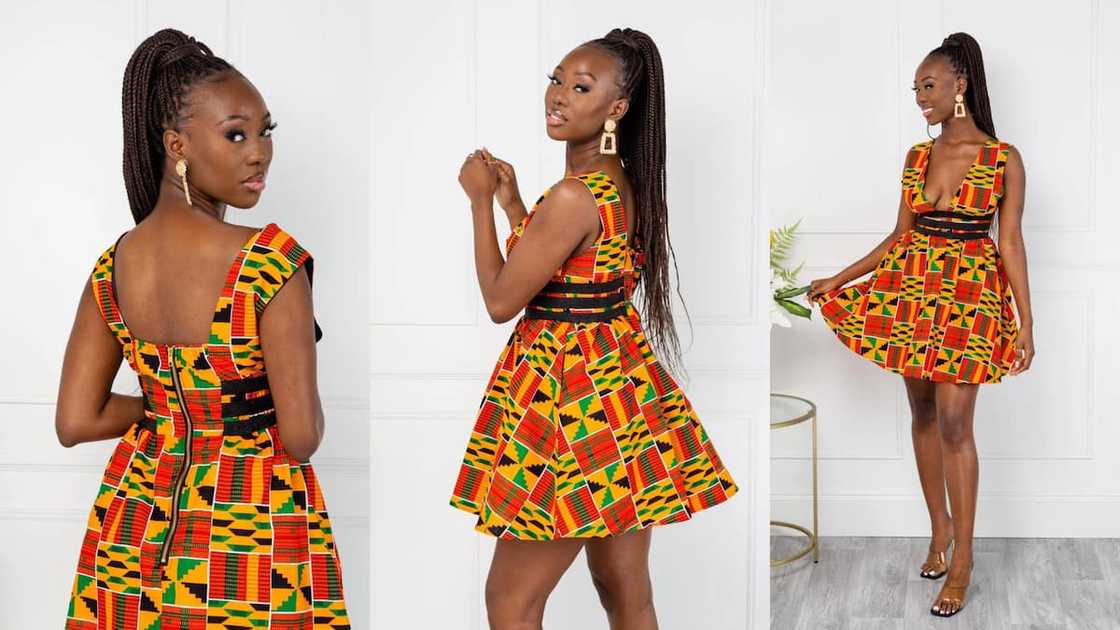 Flared mini dress with a plunged neckline Flared mini dress with a plunged neckline