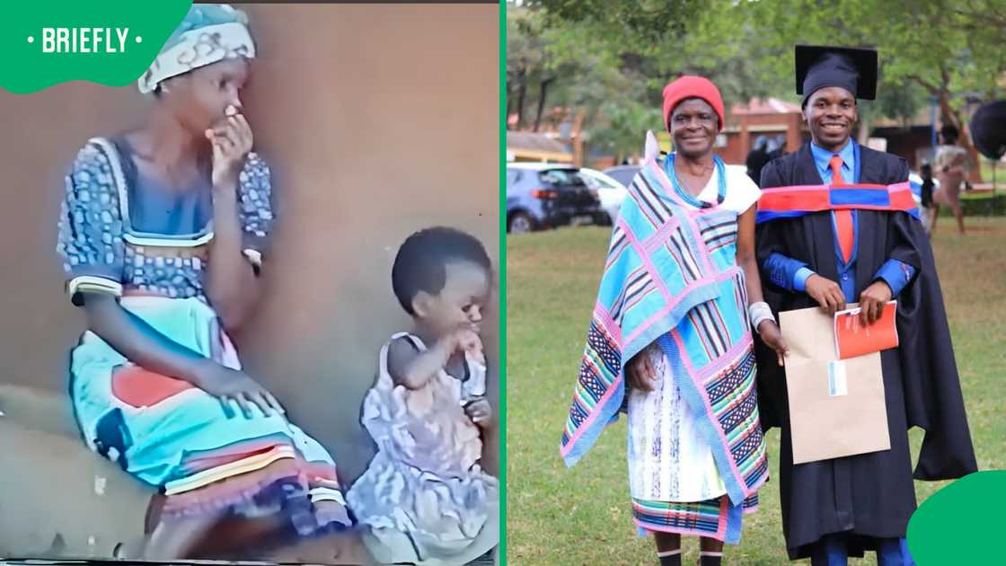 SA man honours mom who dressed him out of necessity by earning one of life's most important gowns.