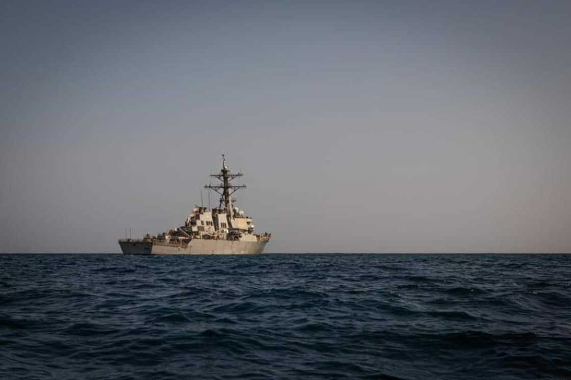 An image obtained from the US Department of Defense shows guided missile destroyer USS Carney in the Middle East region on December 6, 2023