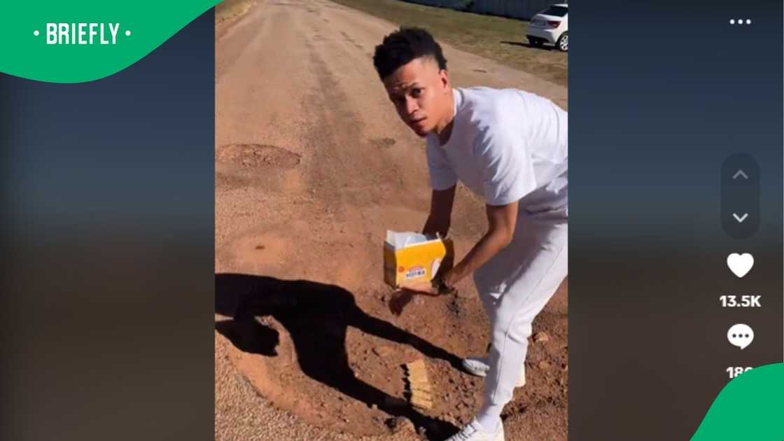 A man has a Weetbix solution for Mzansi pothole problems A man has a Weetbix solution for Mzansi pothole problems