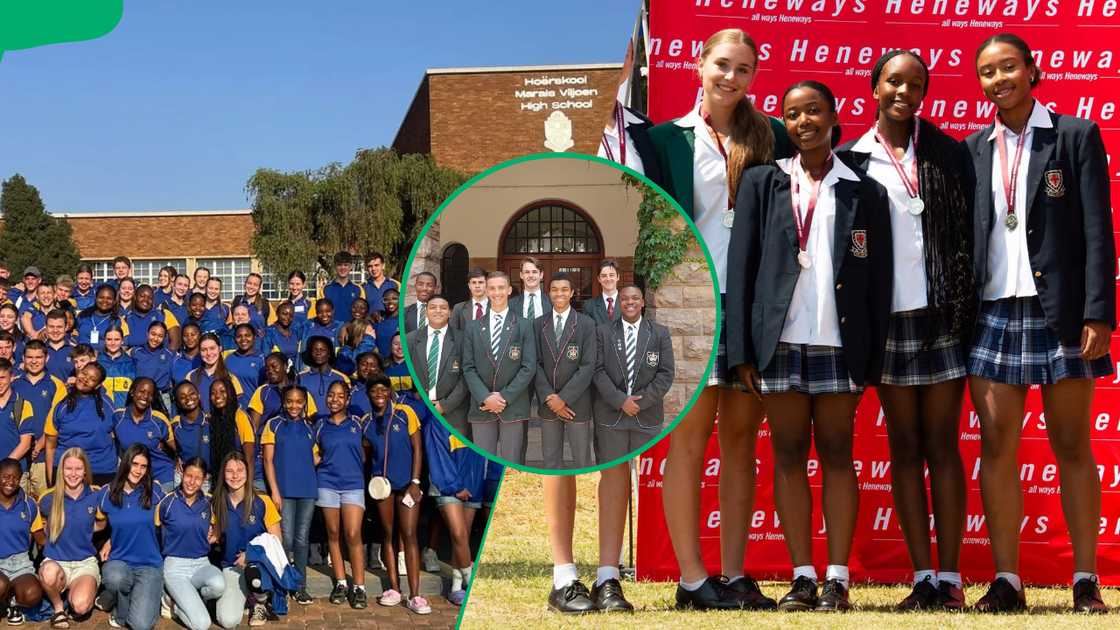 Students from Hoërskool Marais Viljoen High School, King Edward VII School, and St Stithians College posing for photos Students from Hoërskool Marais Viljoen High School, King Edward VII School, and St Stithians College posing for photos
