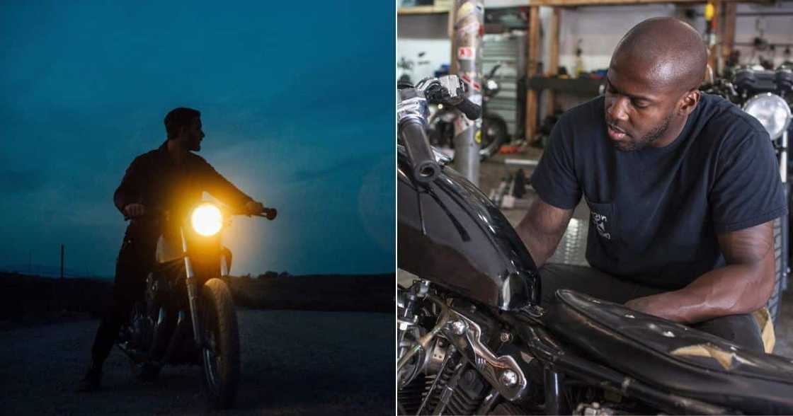 Man prays while riding bike at night