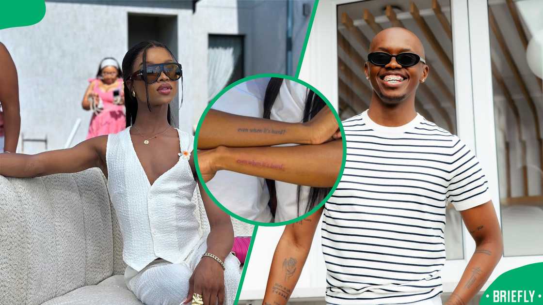 Mologadi and Paballo's matching tattoos sparked dating rumours. Mologadi and Paballo's matching tattoos sparked dating rumours.