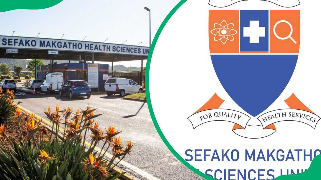 Sefako Makgatho Health Sciences University main entrance and logo Sefako Makgatho Health Sciences University main entrance and logo