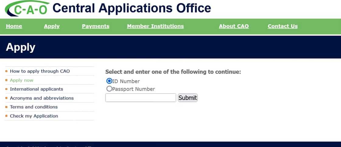 The CAO application page