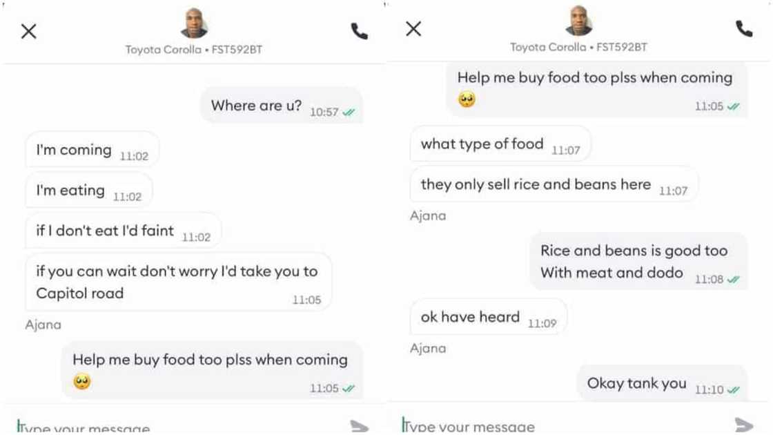 Driver delayed passenger/lady begged driver to buy food. Driver delayed passenger/lady begged driver to buy food.